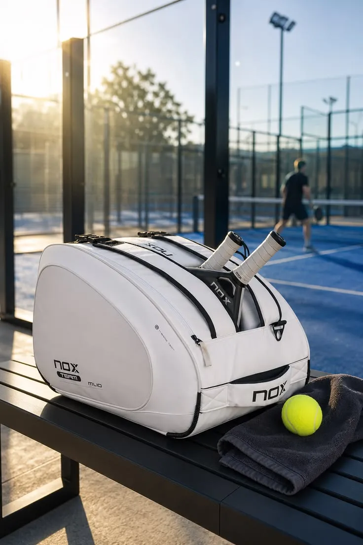 Tiga tipe tas padel Bullpadel dan Nox — paletero kompak, backpack serbaguna, dan tour bag profesional